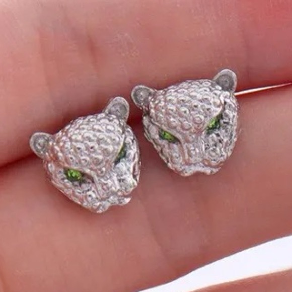 Tsavorite & Diamond Cheetah Stud Earrings - Picture 5 of 16